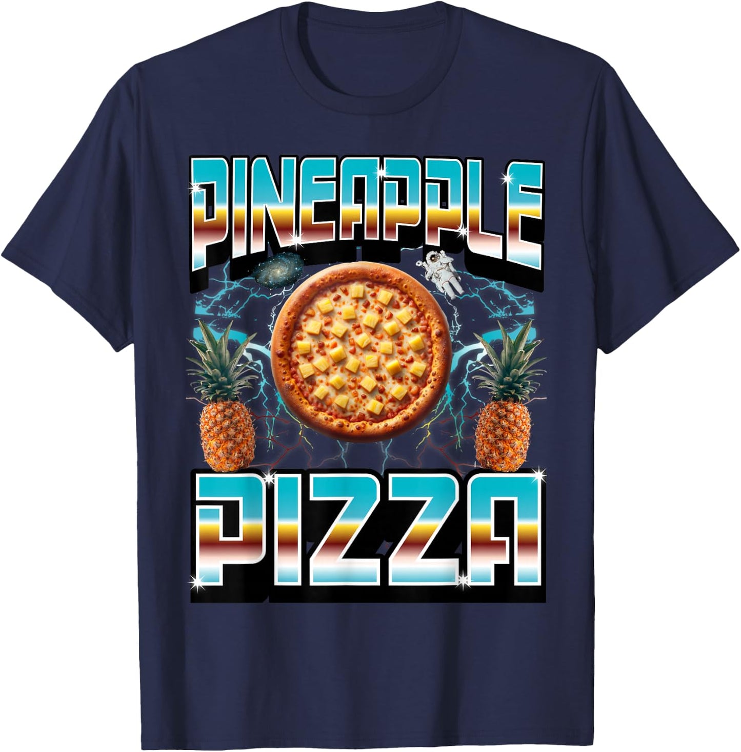 Bootleg Rap Aesthetic Pineapple Pizza Meme Funny 1990s Weird T-Shirt - T-Shirt | Navy