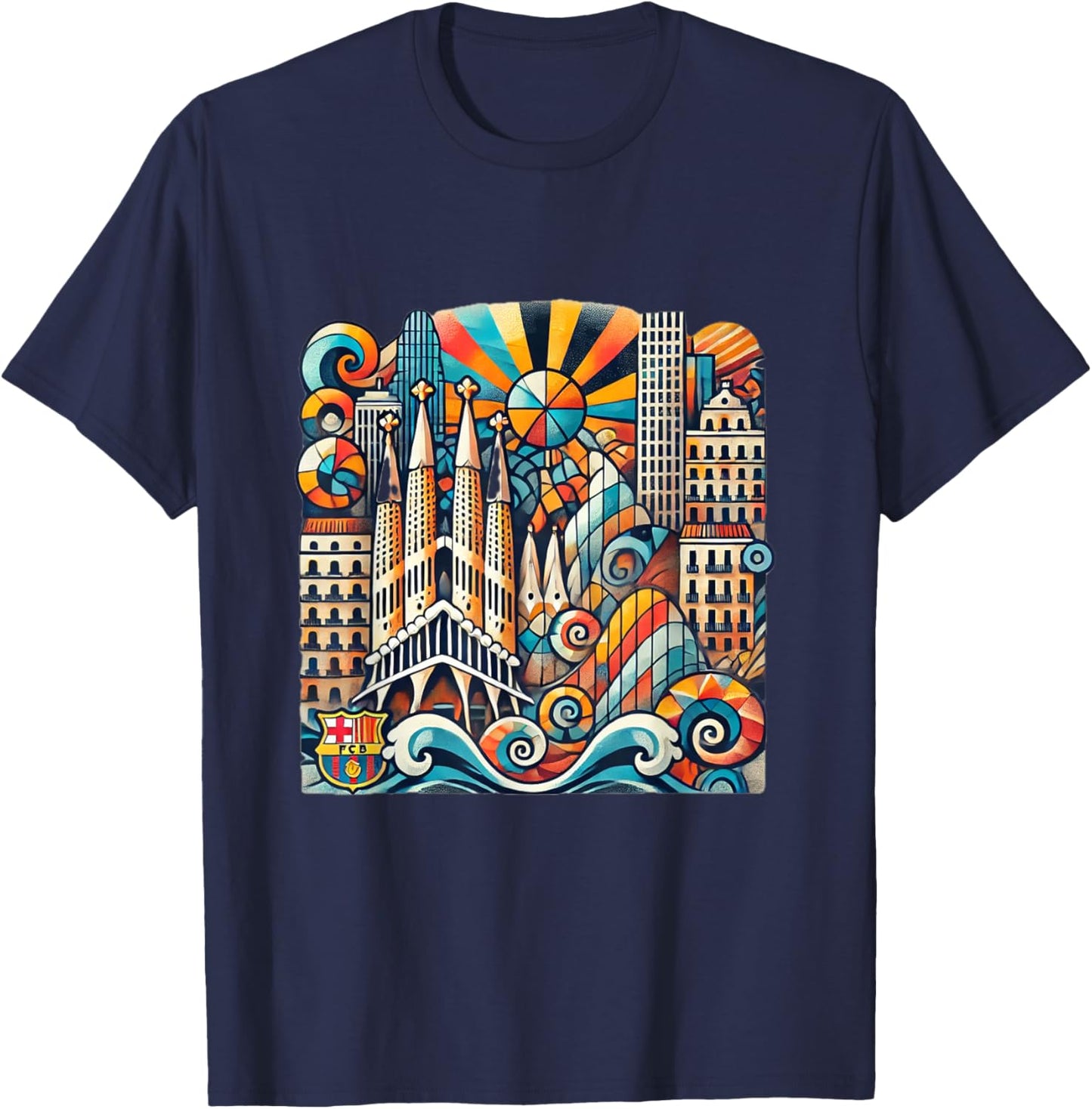 Barcelona-Inspired Abstract Art Design T-Shirt - T-Shirt | Navy