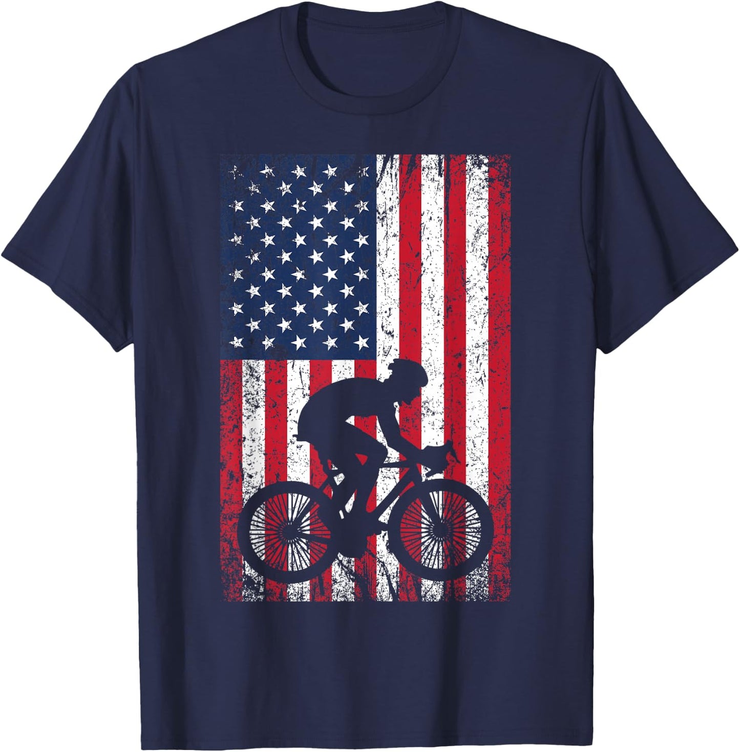 American Flag Mountain Bike 4th of July Patriotic Biking T-Shirt - T-Shirt | Navy
