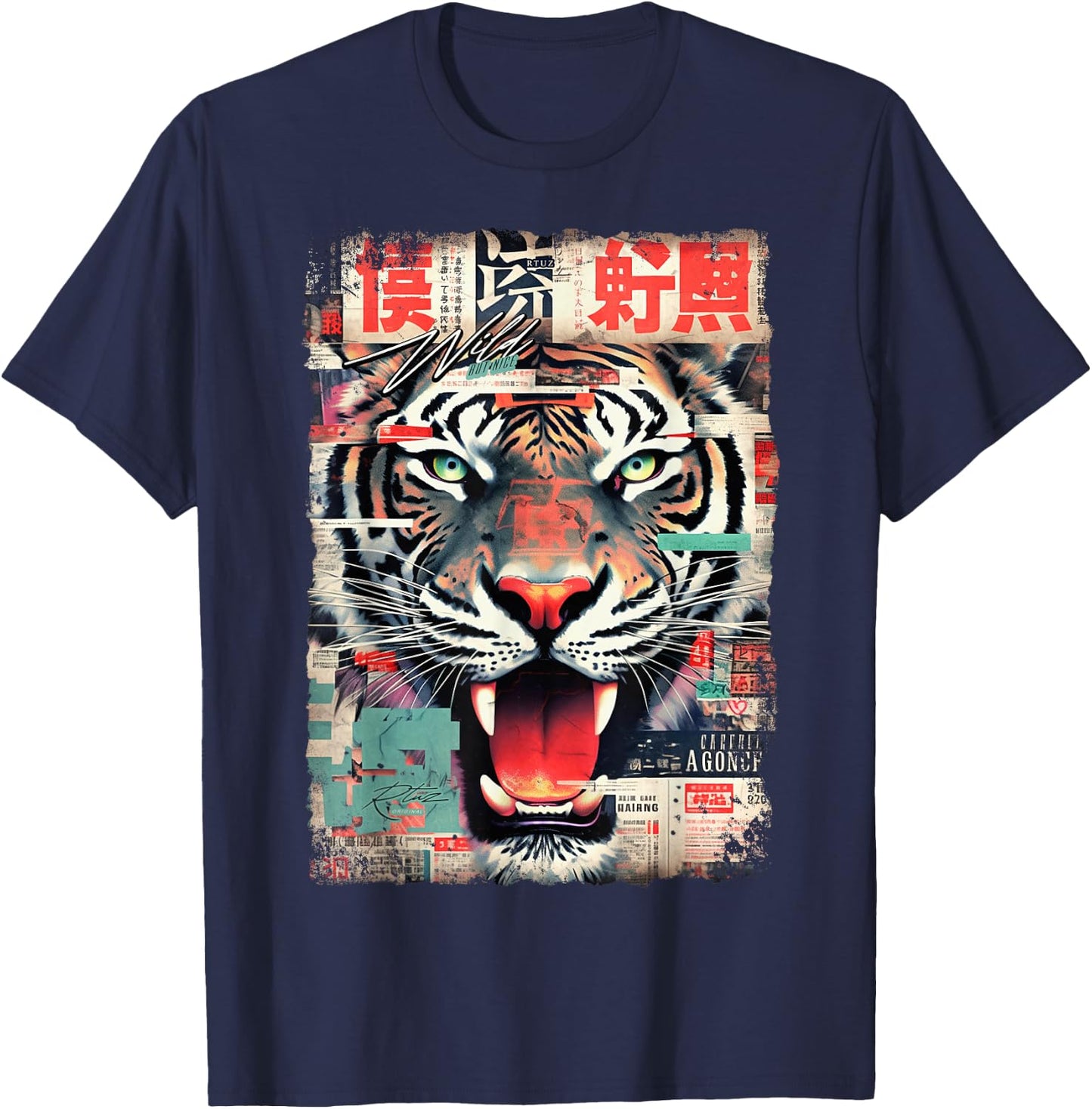 Hip Hop Y2K Vintage Hipster Edgy Urban Streetwear Tiger T-Shirt - T-Shirt | Navy