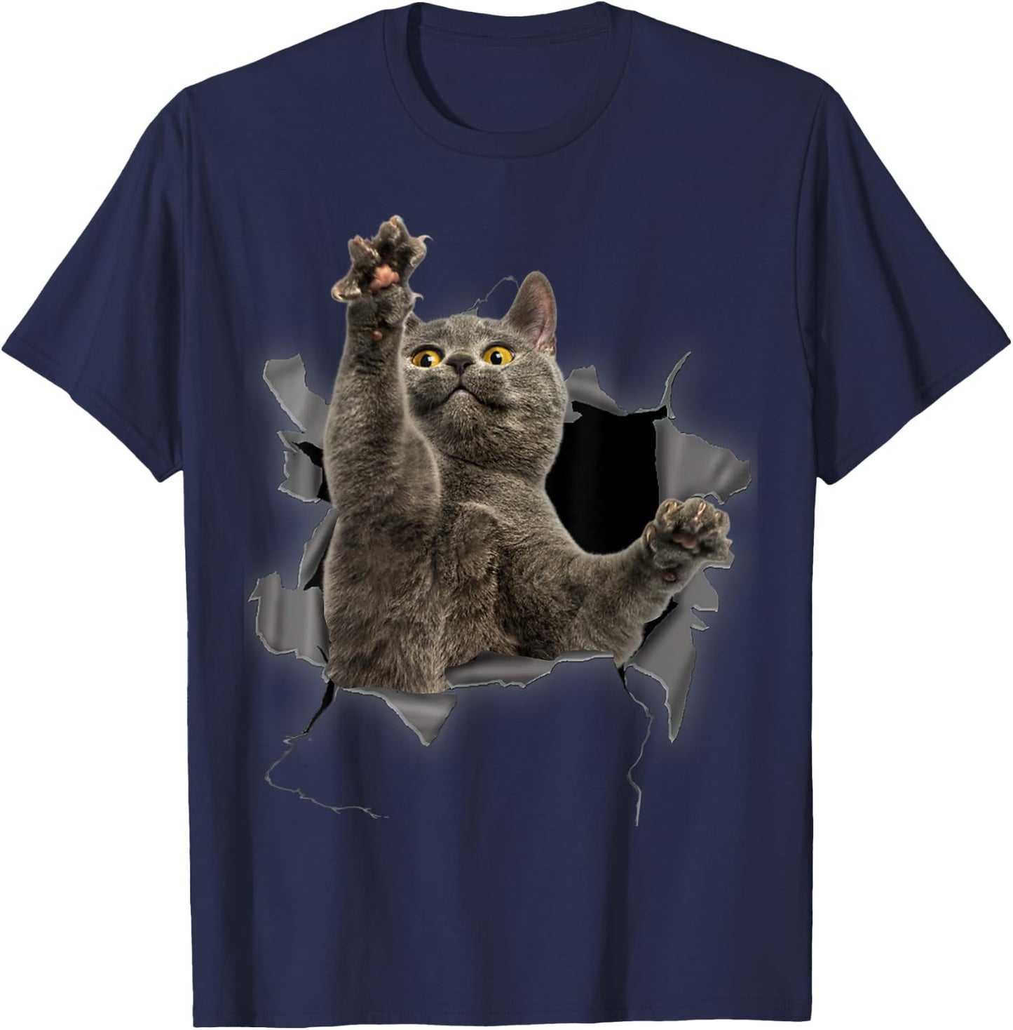 Grey Cat Torn Cloth Funny Gifts Cat Dad, Cat Mom, Cat Lover T-Shirt - T-Shirt | Navy