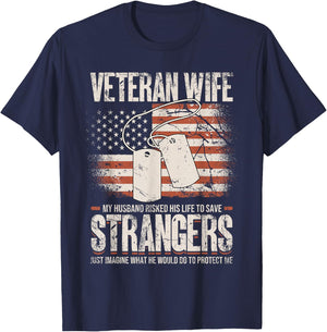 Veteran Wife, Husband Soldier & Saying For Military Women T-Shirt - T-Shirt | Navy