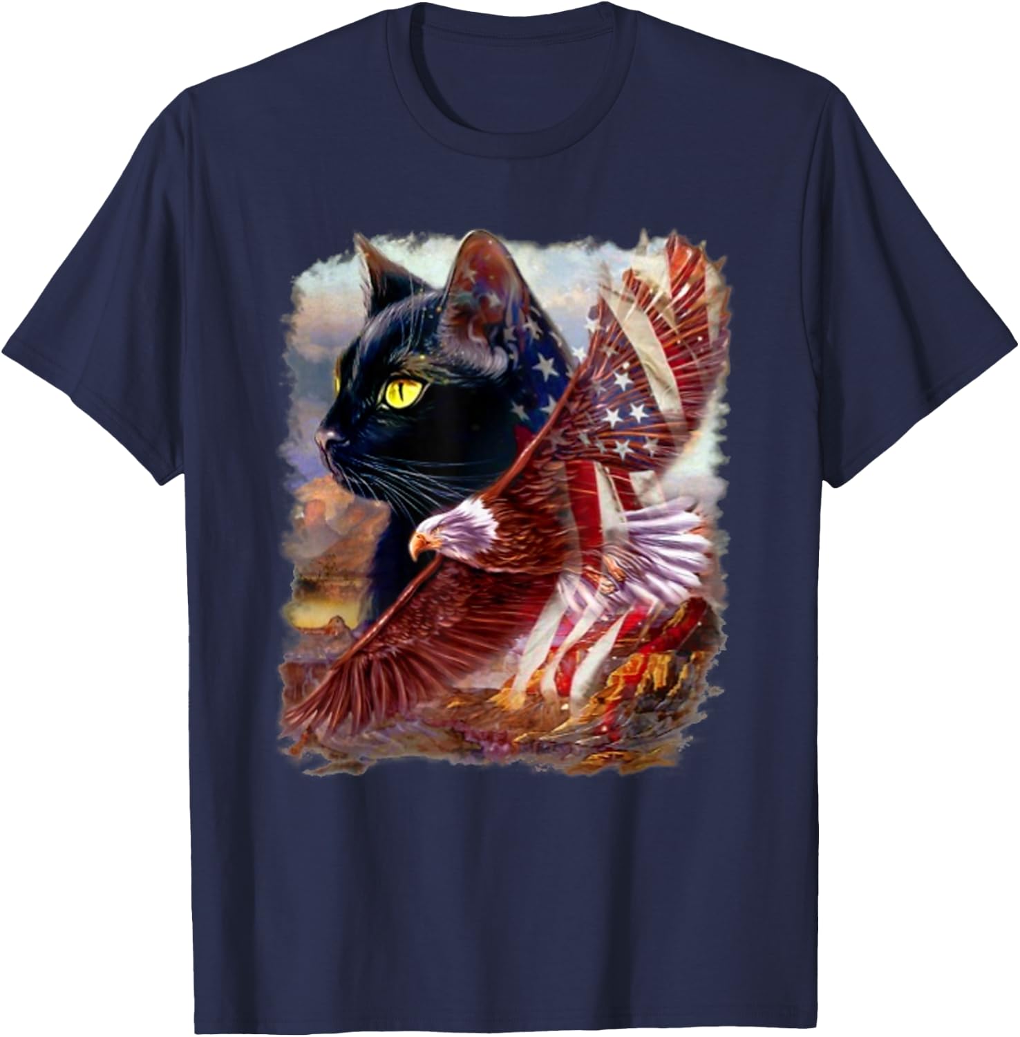 Black Cat Kitten American Flag Eagle 4th July Independence Men T-Shirt - T-Shirt | Navy