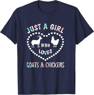 Just A Girl Who Loves Goats & Chickens Funny Goat Lover T-Shirt - T-Shirt | Navy
