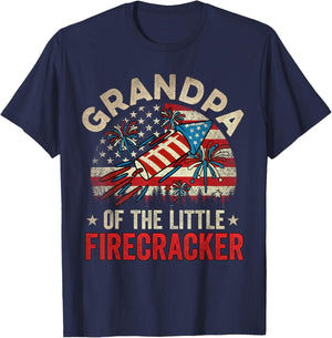 4th Of July Birthday Grandpa Of The Little Firecracker T-Shirt - T-Shirt | Navy