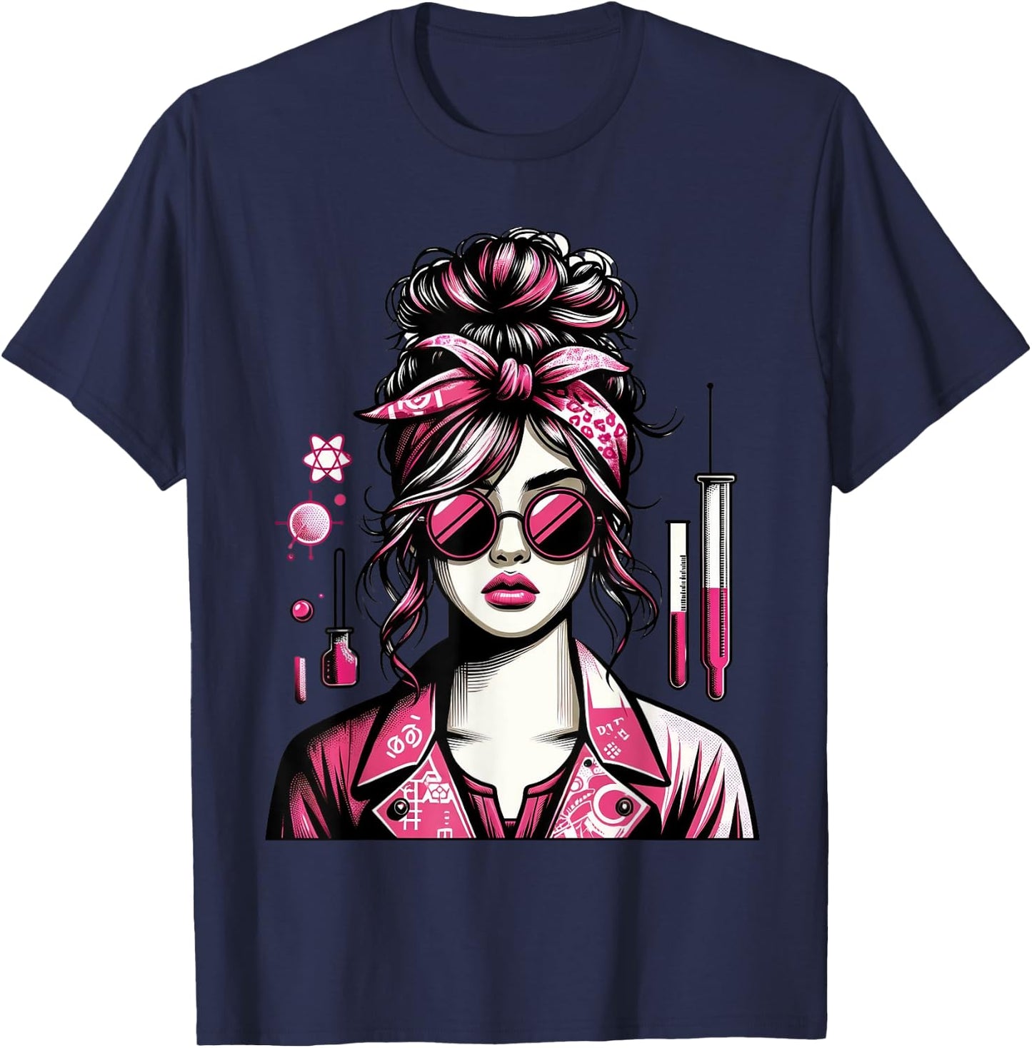 Retro Lab Week 2024 Phlebotomy Pink Women Girl Lab Week 2024 T-Shirt - T-Shirt | Navy