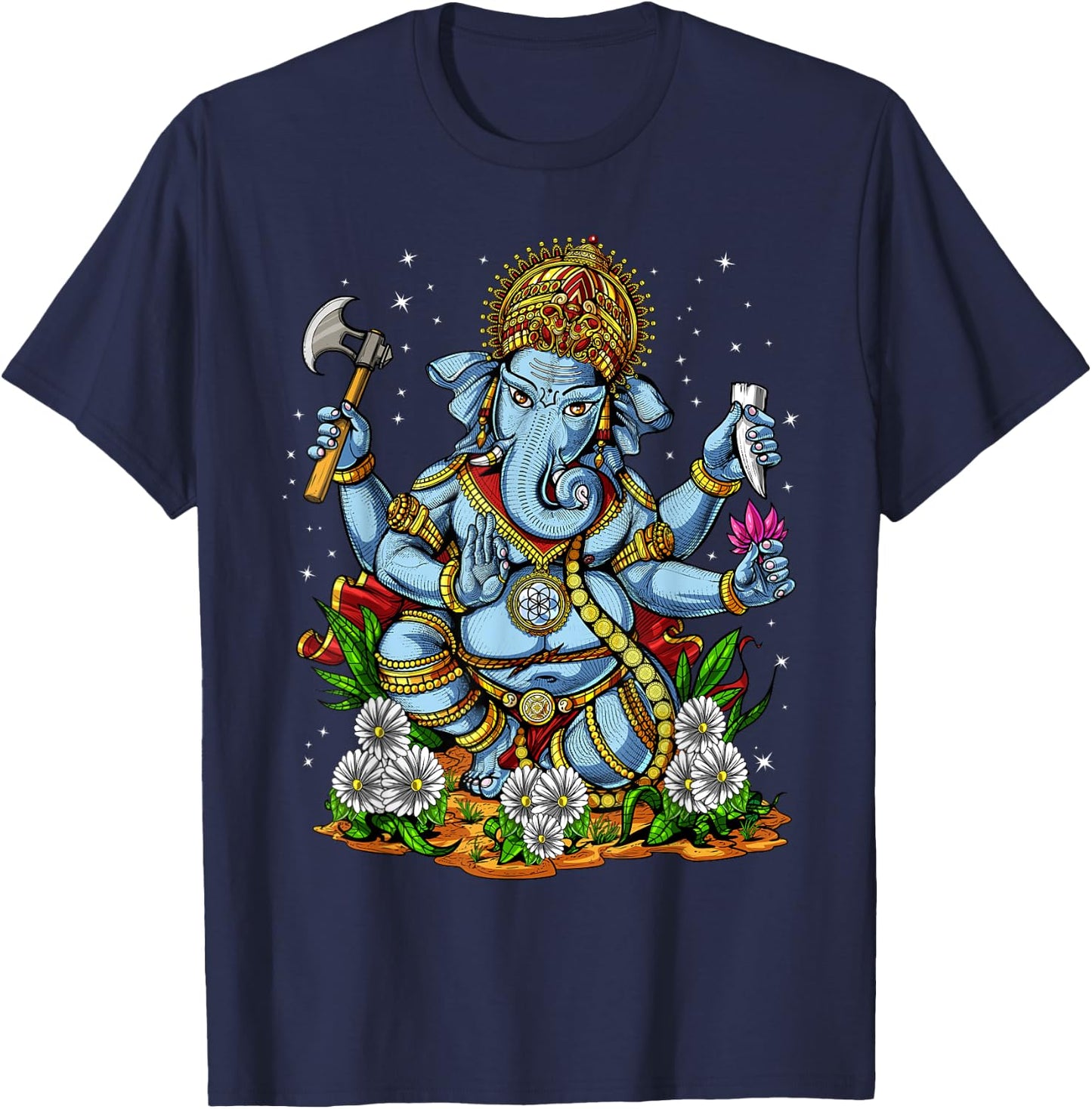 Ganesha Hindu God Elephant Spiritual Yoga Meditation T-Shirt - T-Shirt | Navy
