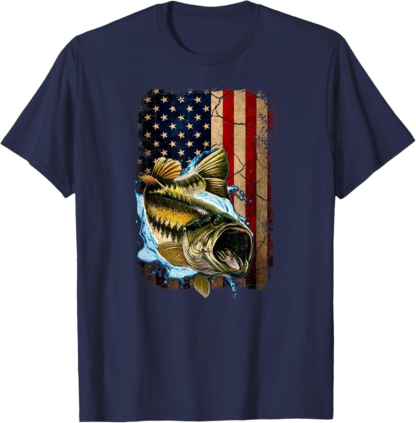 American Flag Bass Fishing For Fisherman Fish Fishing T-Shirt - T-Shirt | Navy
