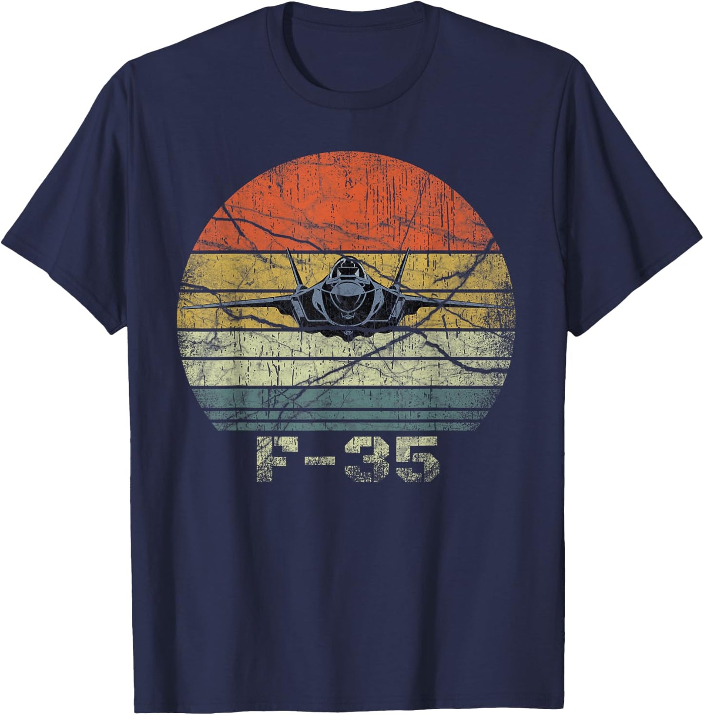 Distressed F-35 Fighter Jet Military Airplane T-Shirt - T-Shirt | Navy