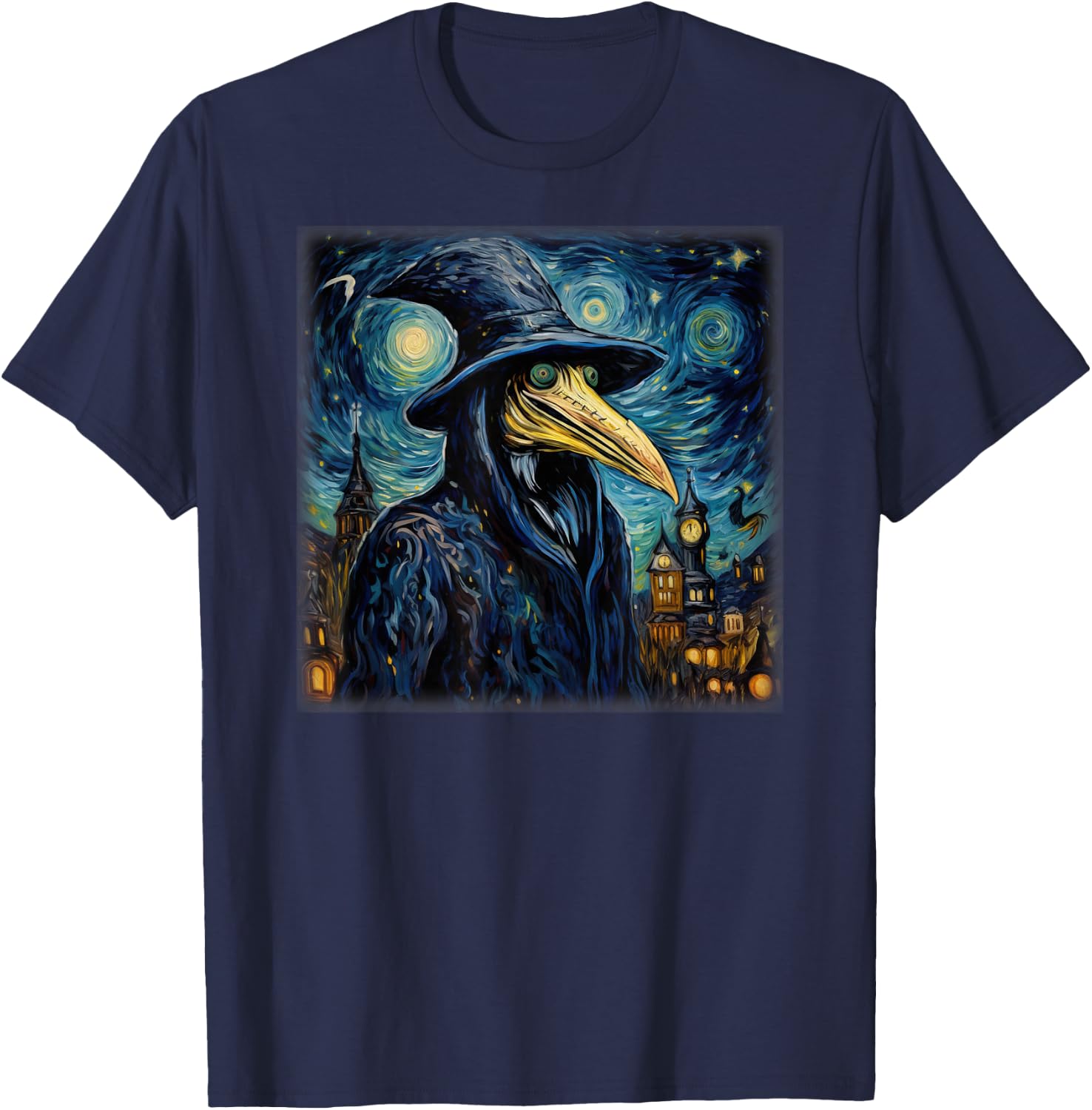 Funny Plague Doctor Starry Night Van Gogh leeches medical T-Shirt - T-Shirt | Navy