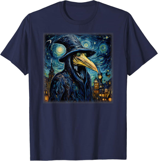 Funny Plague Doctor Starry Night Van Gogh leeches medical T-Shirt - T-Shirt | Navy