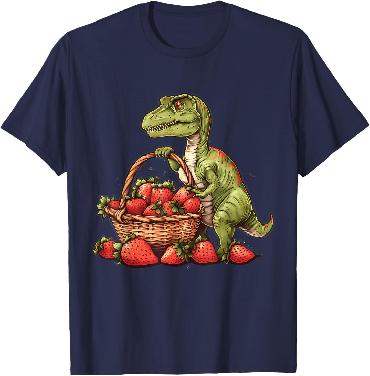 Strawberry Dinosaur Artwork Funny Dino Strawberry Fruit T-Shirt - T-Shirt | Navy
