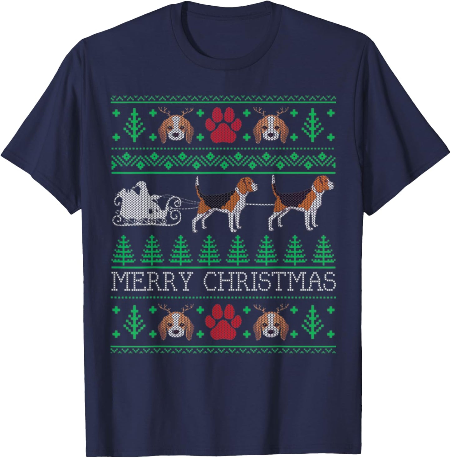 Funny Dog Beagle Ugly Christmas Sweaters Men Women T-Shirt - T-Shirt | Navy