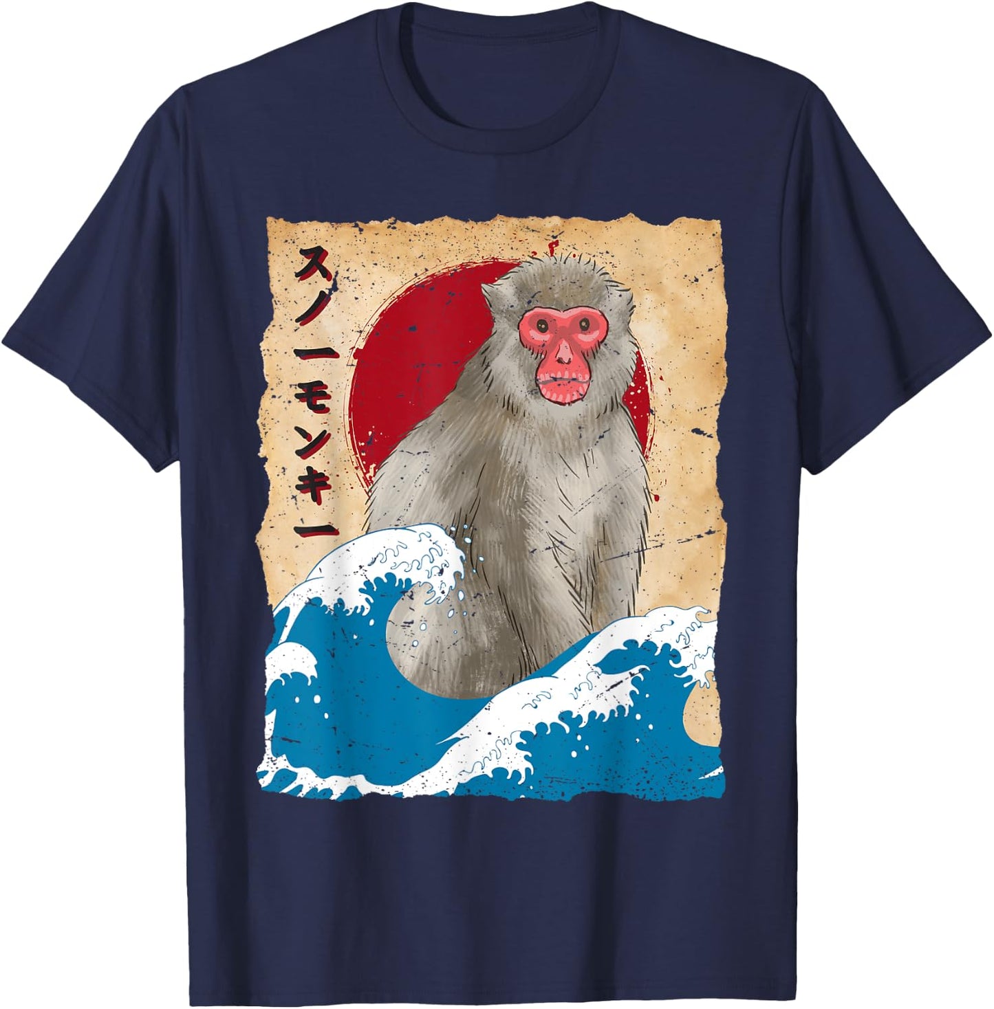 Vintage Japan Art - Japanese Theme Retro Print snow monkeys T-Shirt - T-Shirt | Navy