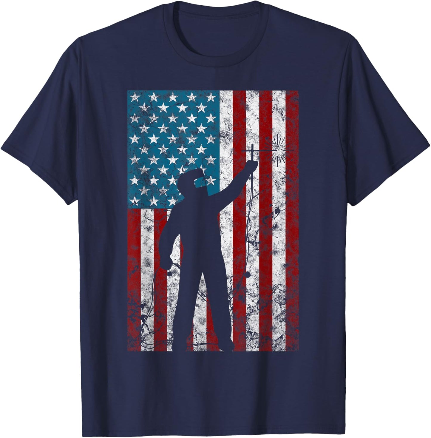 Vintage Welding Distressed Patriotic Welder American Flag Women Men T-Shirt - T-Shirt | Navy
