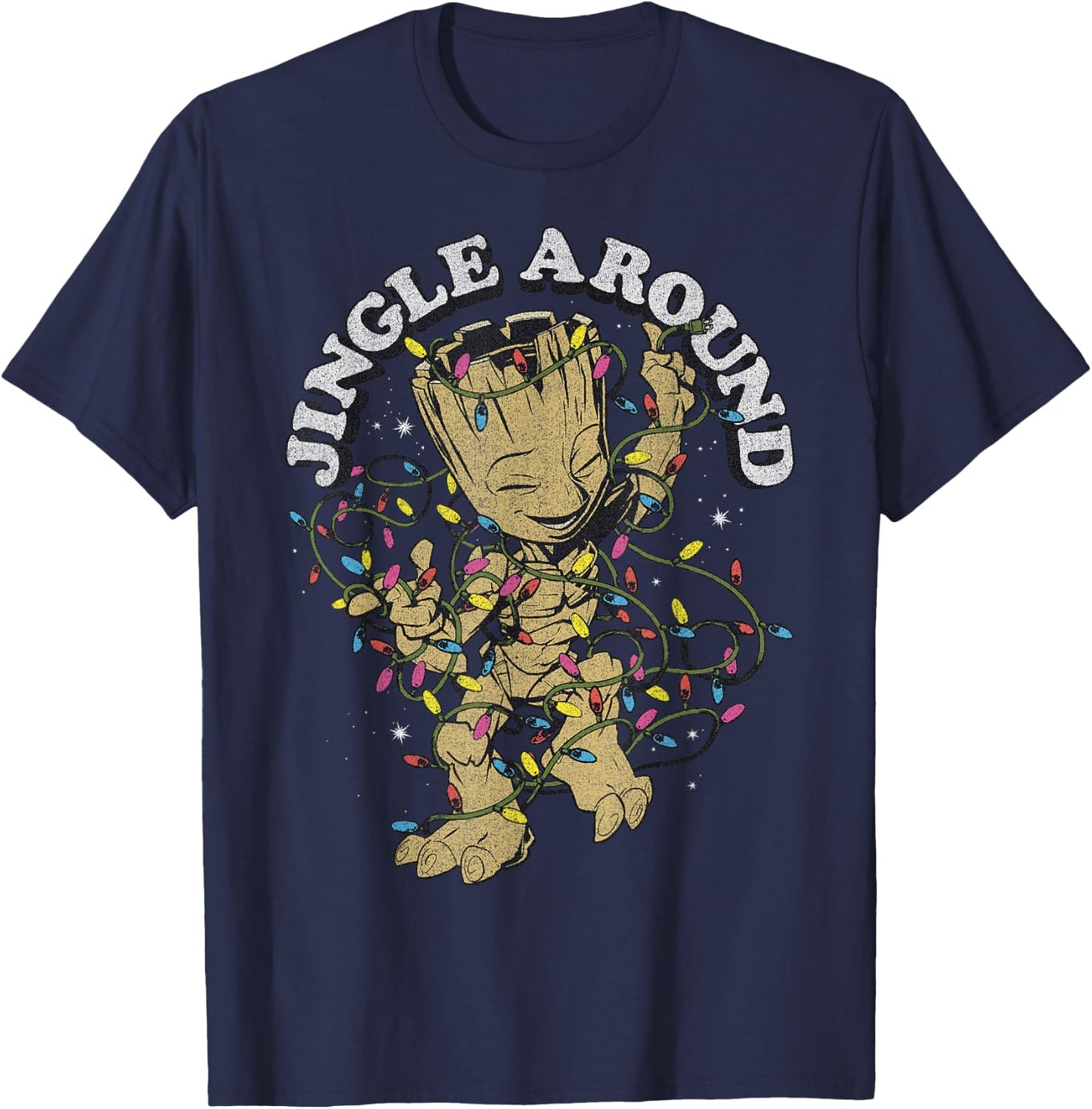 Marvel Christmas Groot Jingle Around Portrait T-Shirt - T-Shirt | Navy
