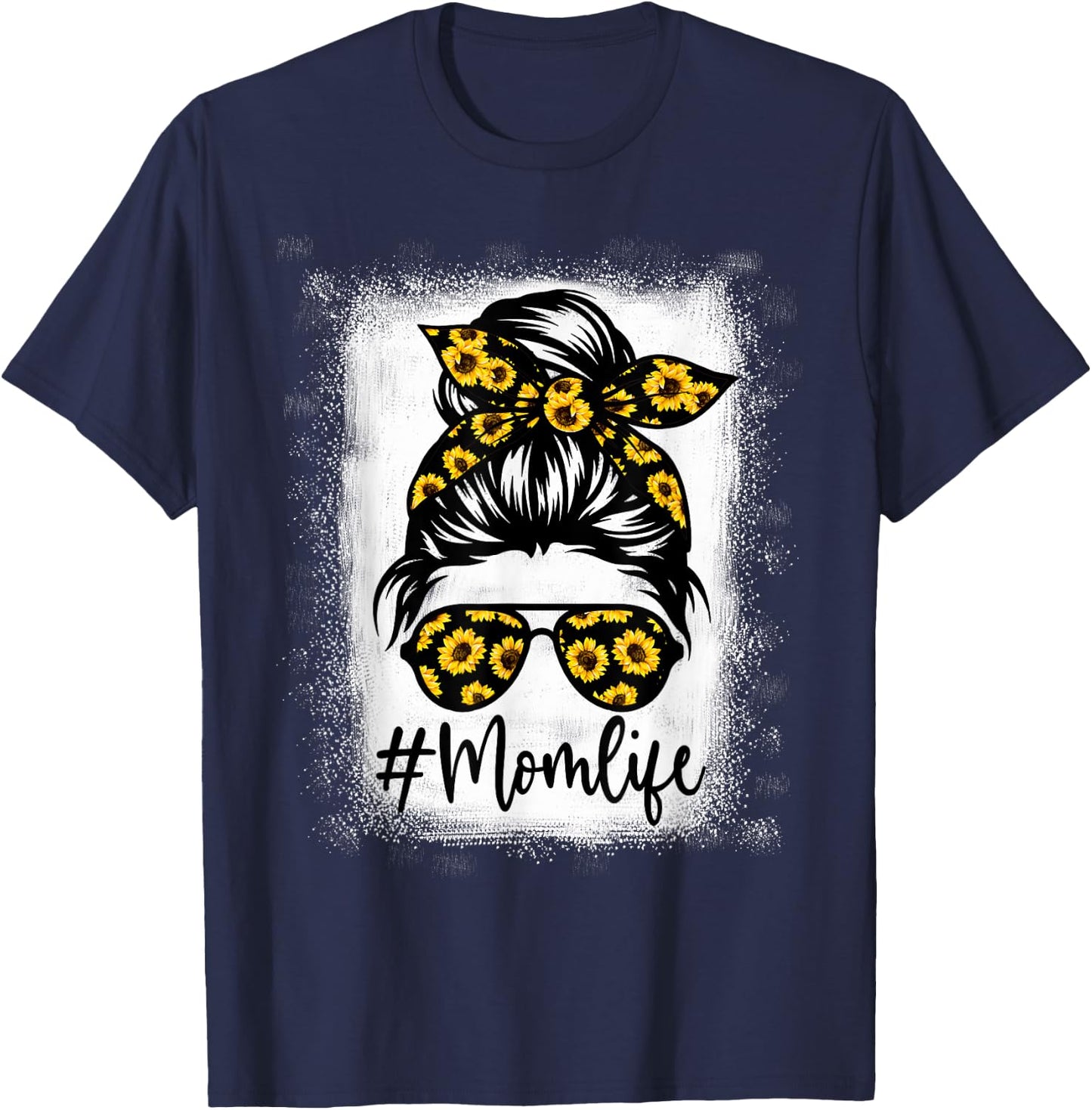 Bleached Sunflower Mom Life for Mother's Day T-Shirt - T-Shirt | Navy