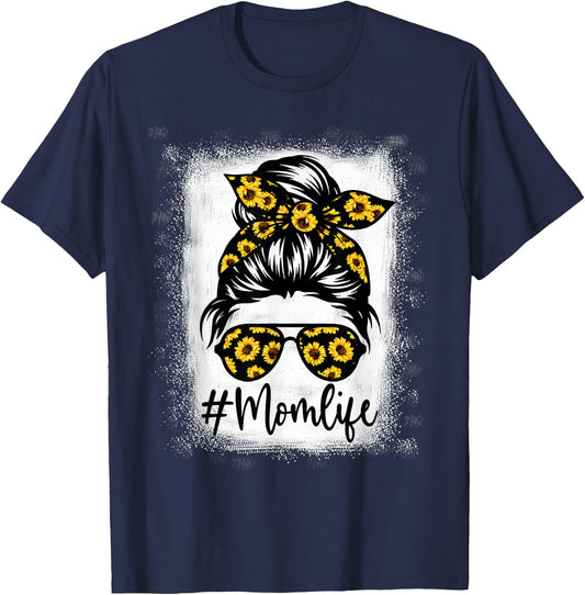 Bleached Sunflower Mom Life for Mother's Day T-Shirt - T-Shirt | Navy
