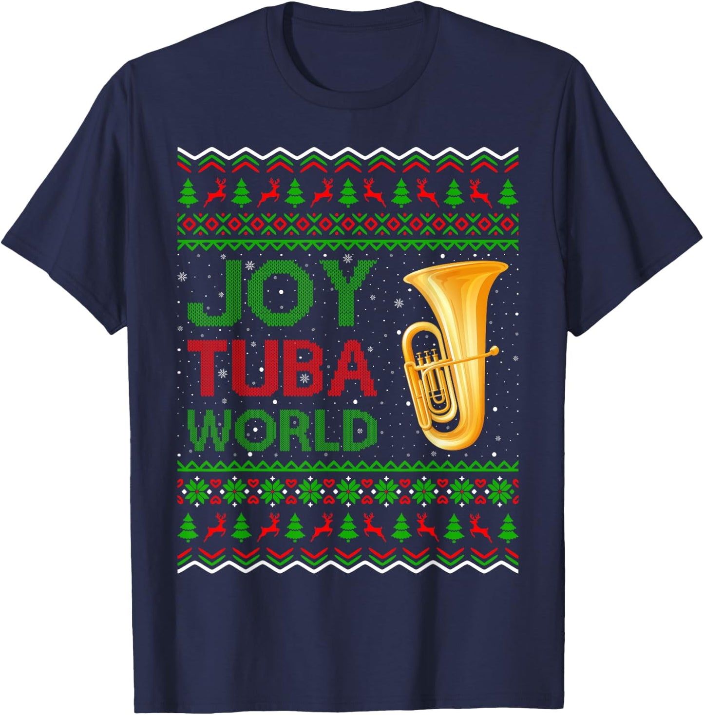 Joy Tuba World Music Lover Xmas Gift Ugly Tuba Christmas T-Shirt - T-Shirt | Navy