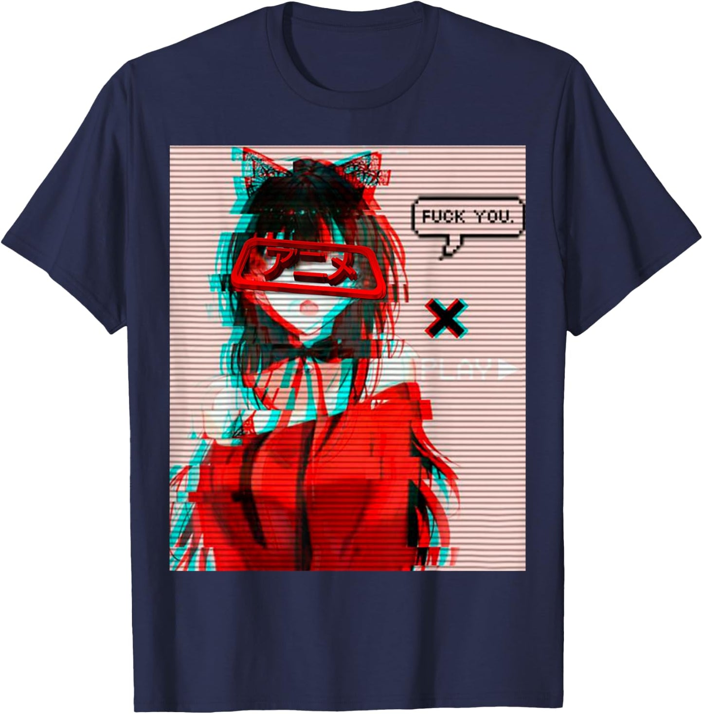 Aesthetic Vaporwave Japanese Futurism Anime Retro Hentai T-Shirt - T-Shirt | Navy