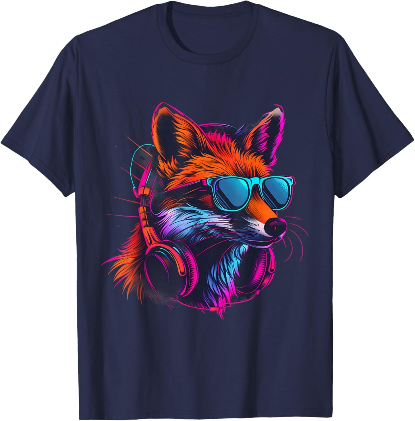 DJ Fox House Music Headphones Beatmaker Techno Fox Lover EDM T-Shirt - T-Shirt | Navy