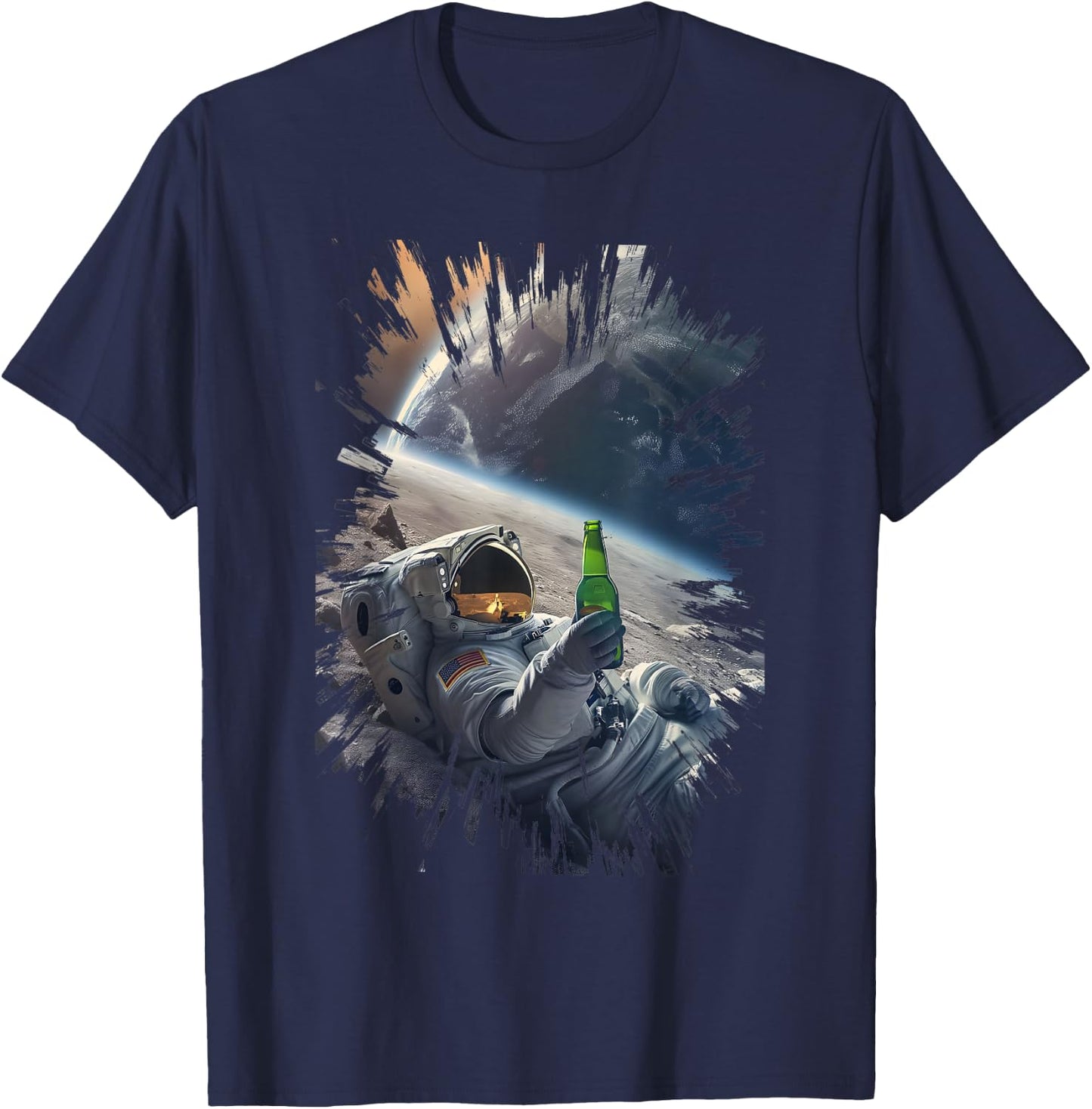 Beer Drinking Astronaut on the Moon T-Shirt - T-Shirt | Navy