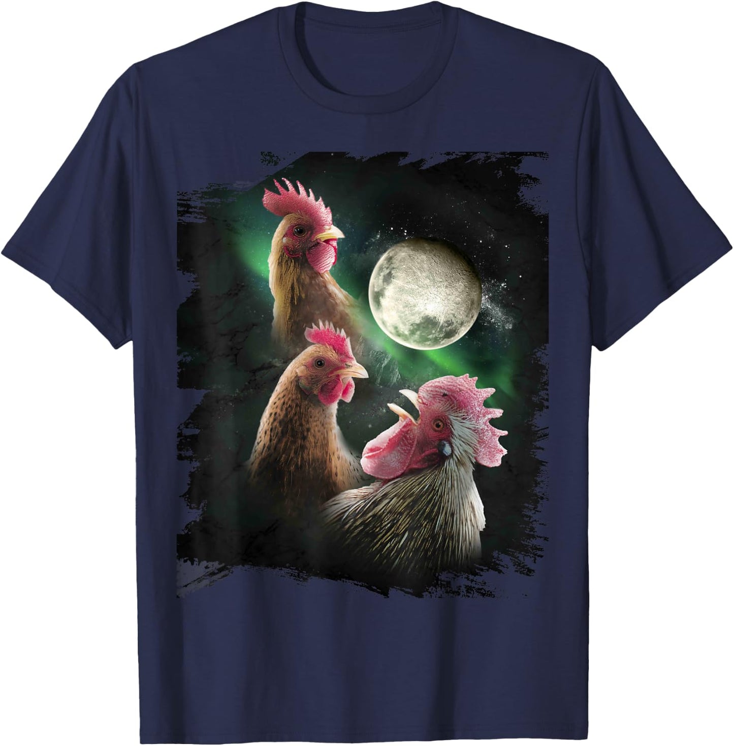 3 Chicken Moon Wolf Chickens Howling Wolves T-Shirt - T-Shirt | Navy
