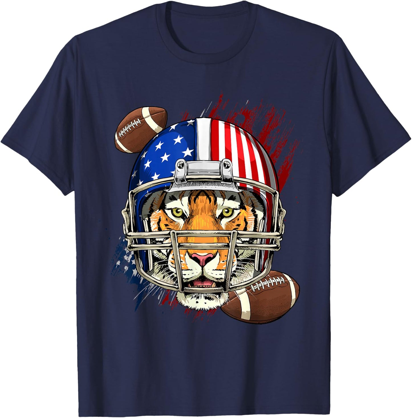 Tiger American Football Tiger Lovers USA Flag T-Shirt - T-Shirt | Navy