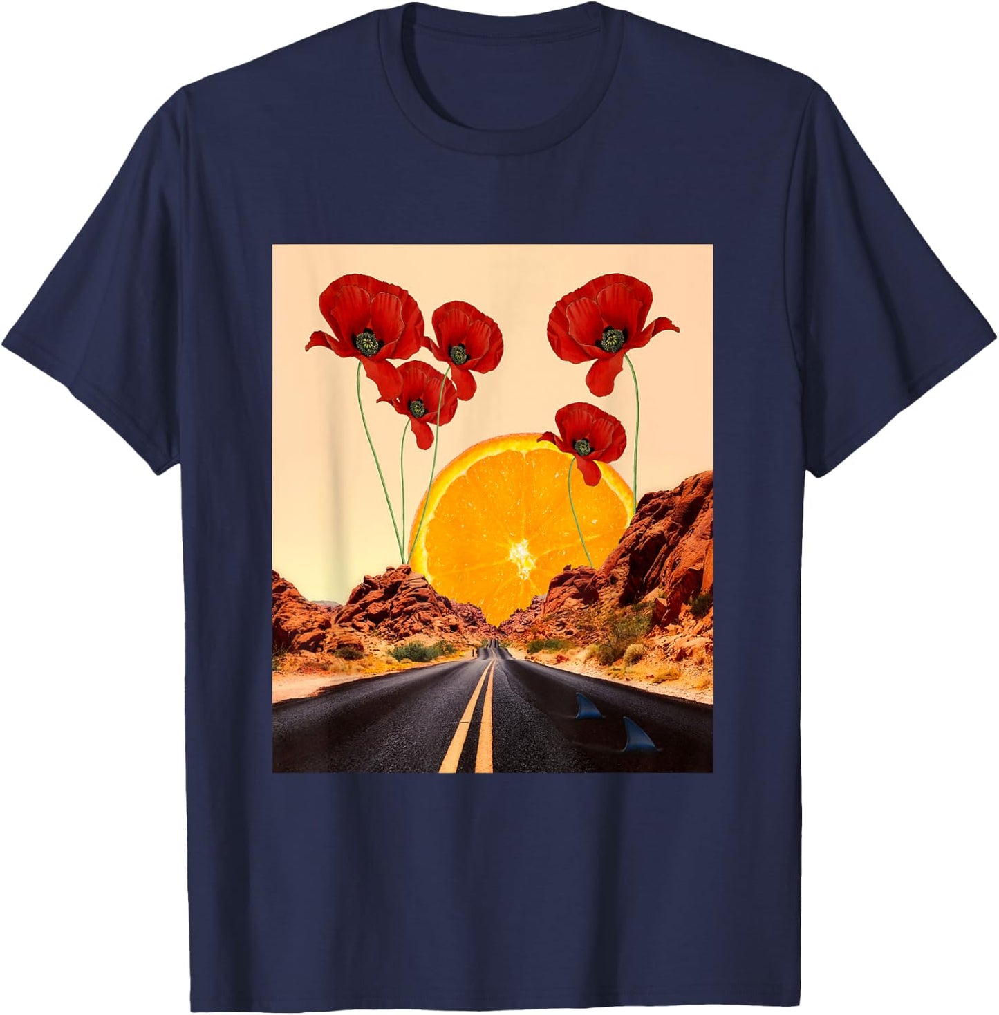 Mojave Desert - Nevada Road - Digital Collage Art - Classic T-Shirt - T-Shirt | Navy