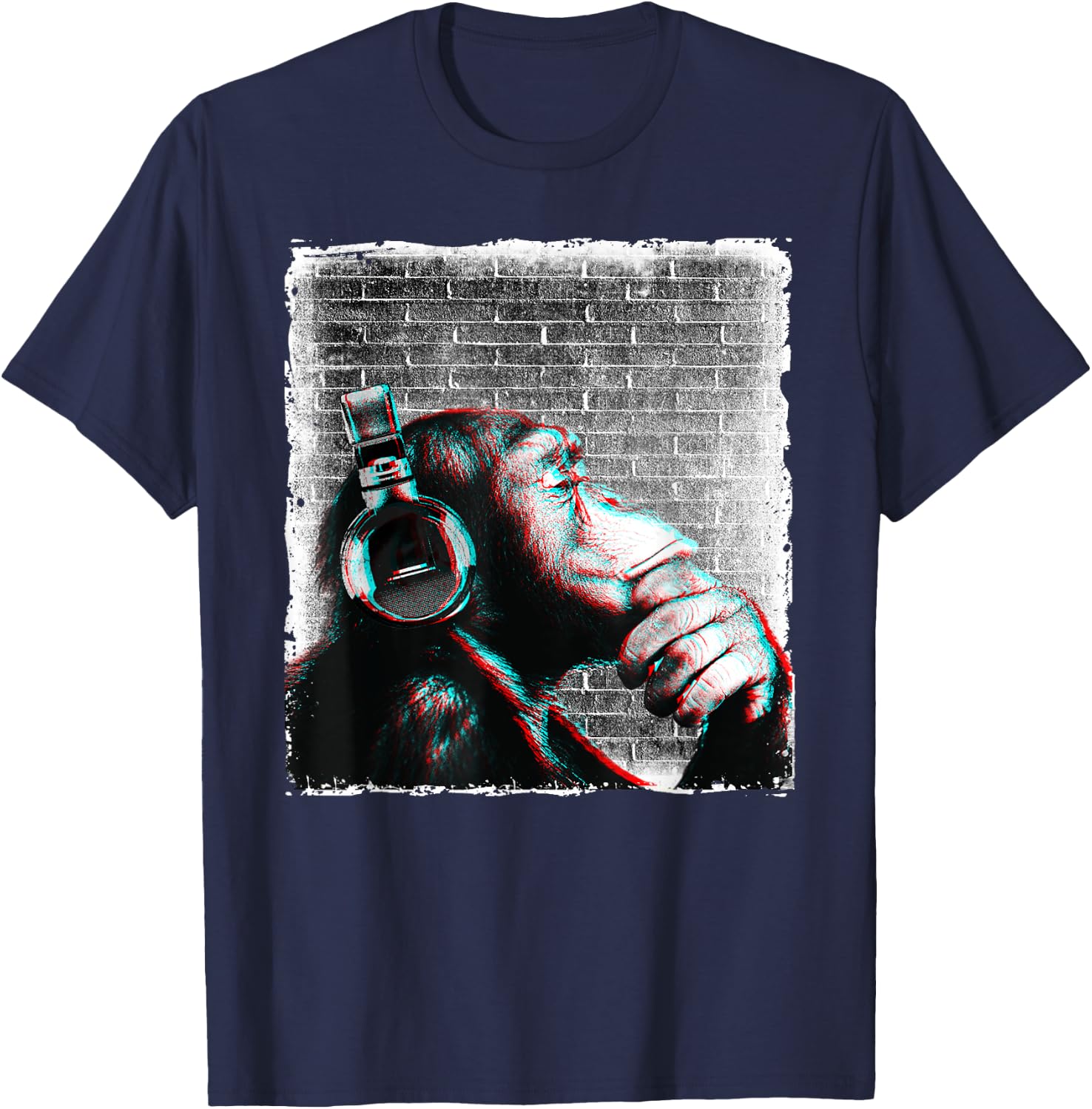 Monkey Chimp WIth Headphones Shirt - Edm Dj Music Lover Cool T-Shirt - T-Shirt | Navy