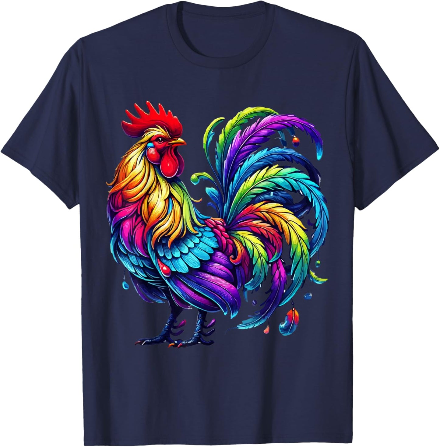 Chicken Colourful Art Animal Graphic Motif Chicken T-Shirt - T-Shirt | Navy