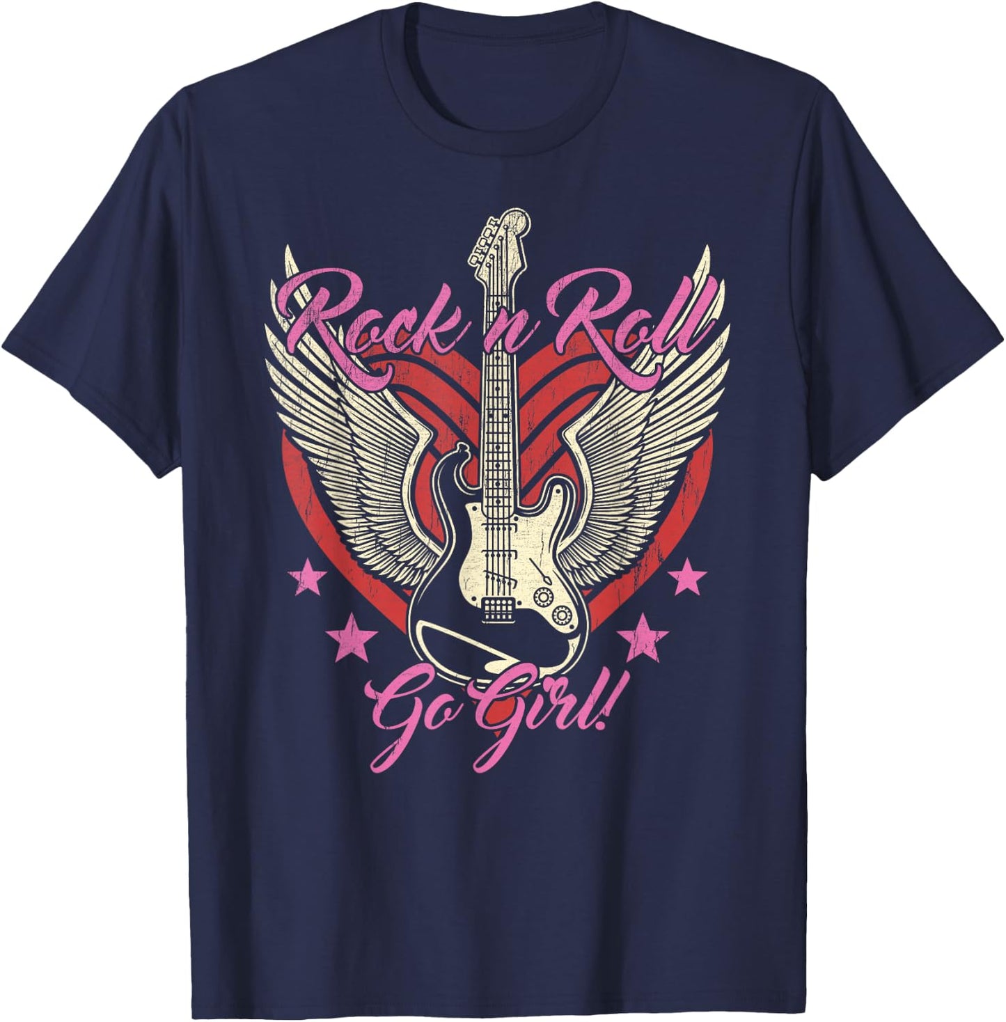 Rock and Roll Guitar Vintage ROCK Women Music T-Shirt - T-Shirt | Navy