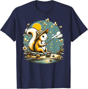Fishing Squirrel Camping Starry Night Kids T-Shirt - T-Shirt | Navy