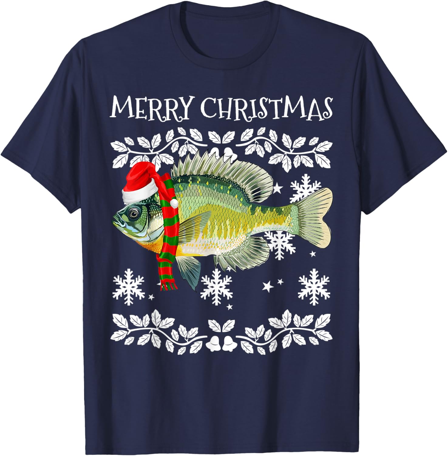 Fish Merry Christmas Ornament Bluegill Ugly Xmas T-Shirt - T-Shirt | Navy