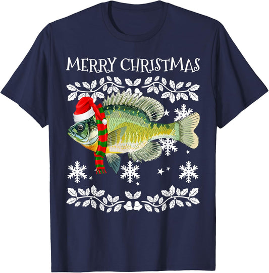 Fish Merry Christmas Ornament Bluegill Ugly Xmas T-Shirt - T-Shirt | Navy