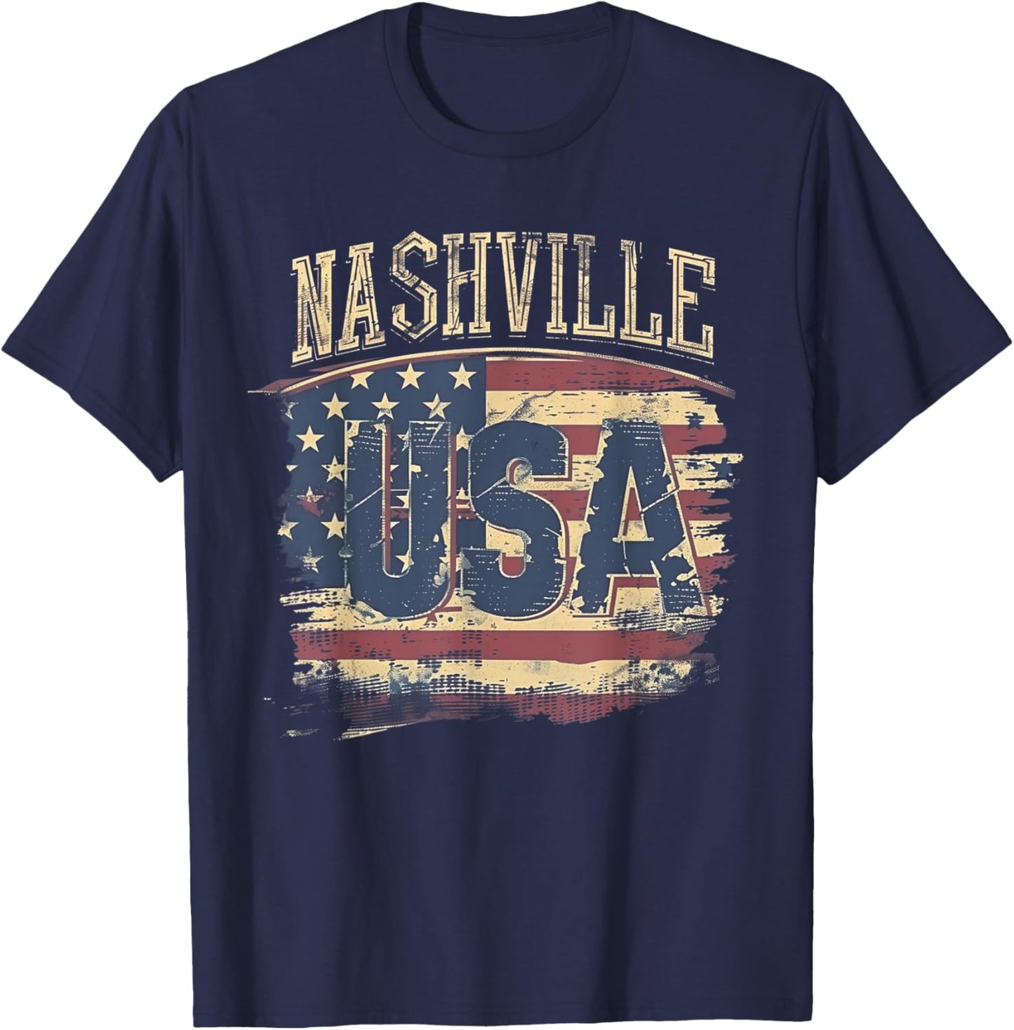 Nashville - USA 4th of July Retro American Flag Vintage Girls Kids Men T-Shirt - T-Shirt | Navy
