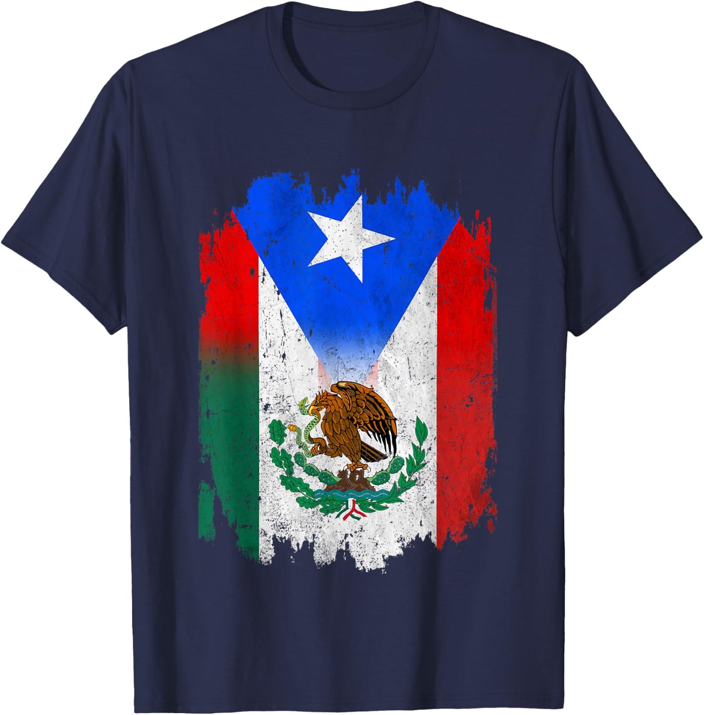Mexican Mexican Flag Puerto Rico Flag Boricua T-Shirt - T-Shirt | Navy