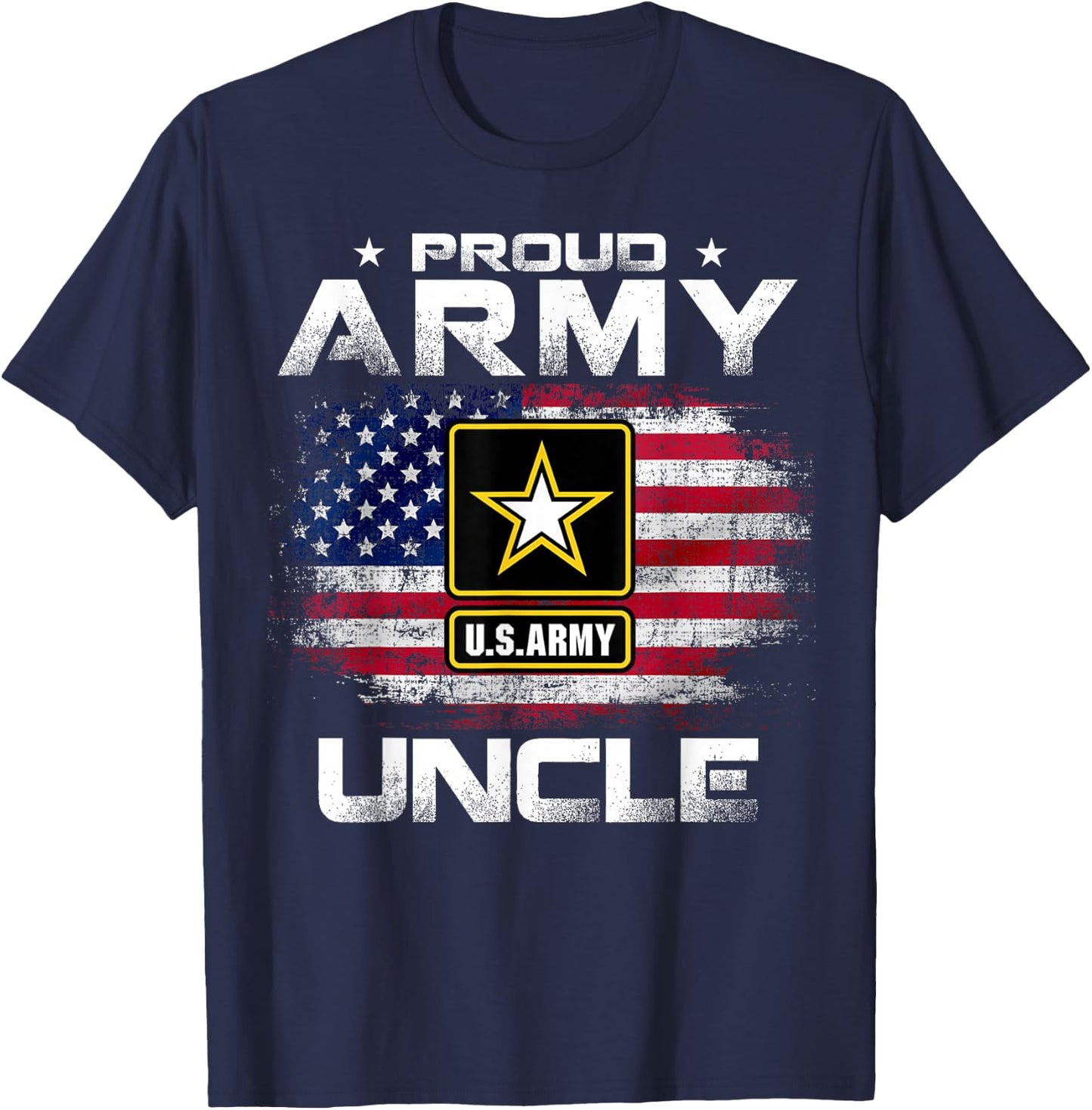 Proud Army Uncle With American Flag For Veteran Gift T-Shirt - T-Shirt | Navy