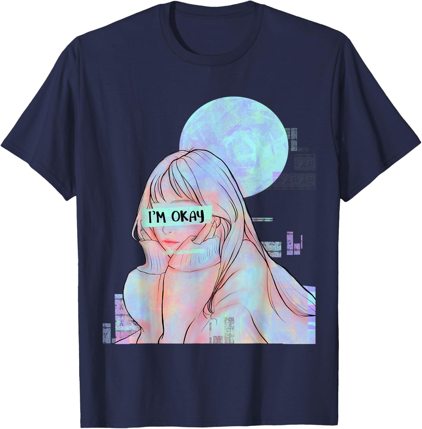 Sad Girl Japanese Anime Girl T-Shirt - T-Shirt | Navy