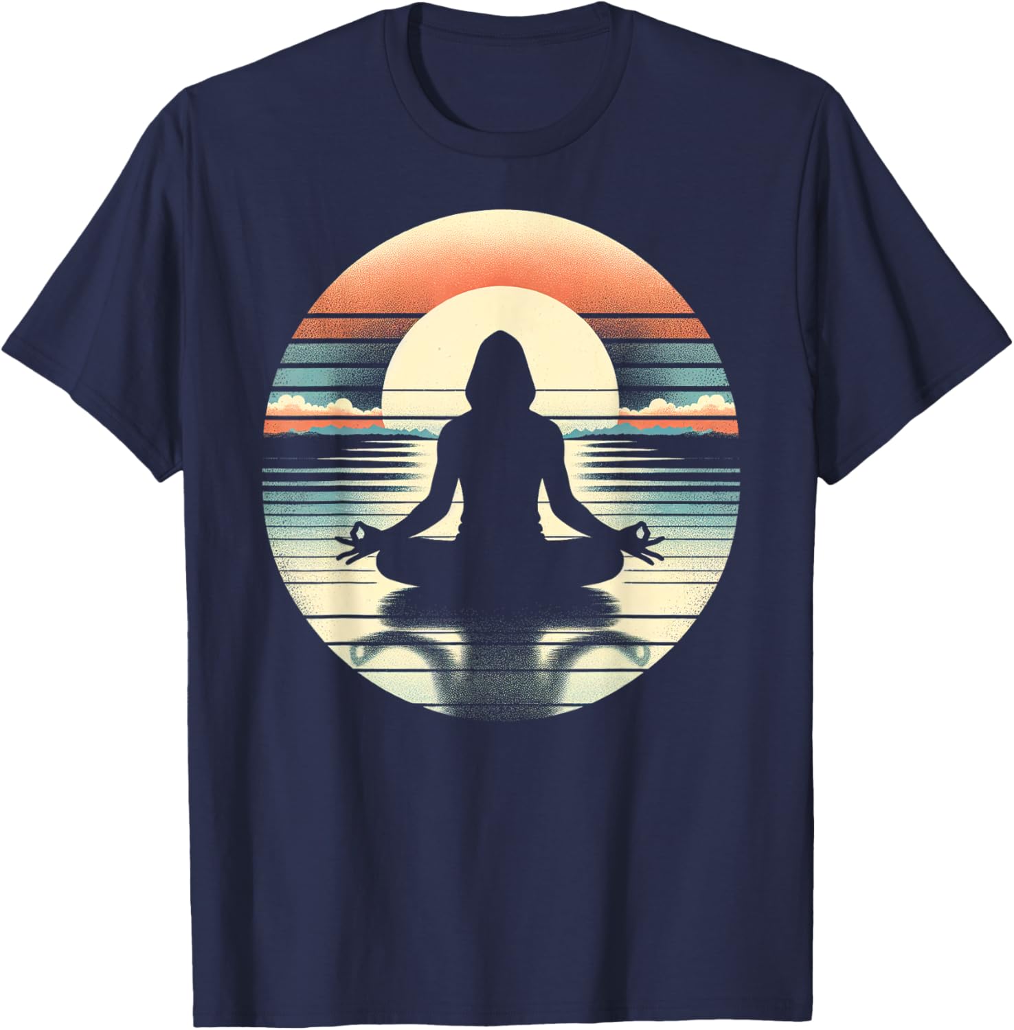 Tranquil Sunrise Yoga Pose Silhouette T-Shirt - T-Shirt | Navy
