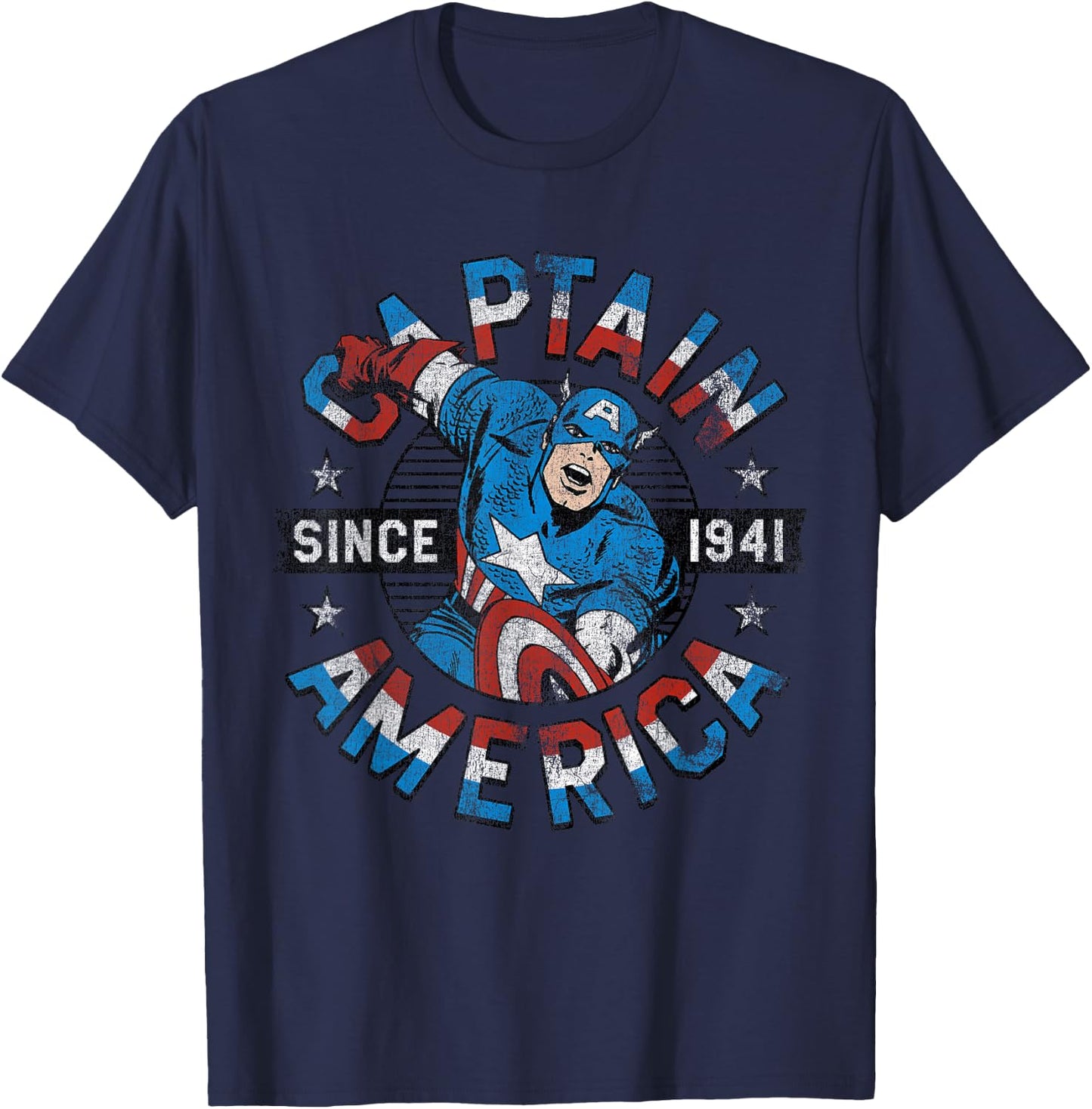 Marvel Faded Vintage Captain America Since 1941 Circle Logo T-Shirt - T-Shirt | Navy