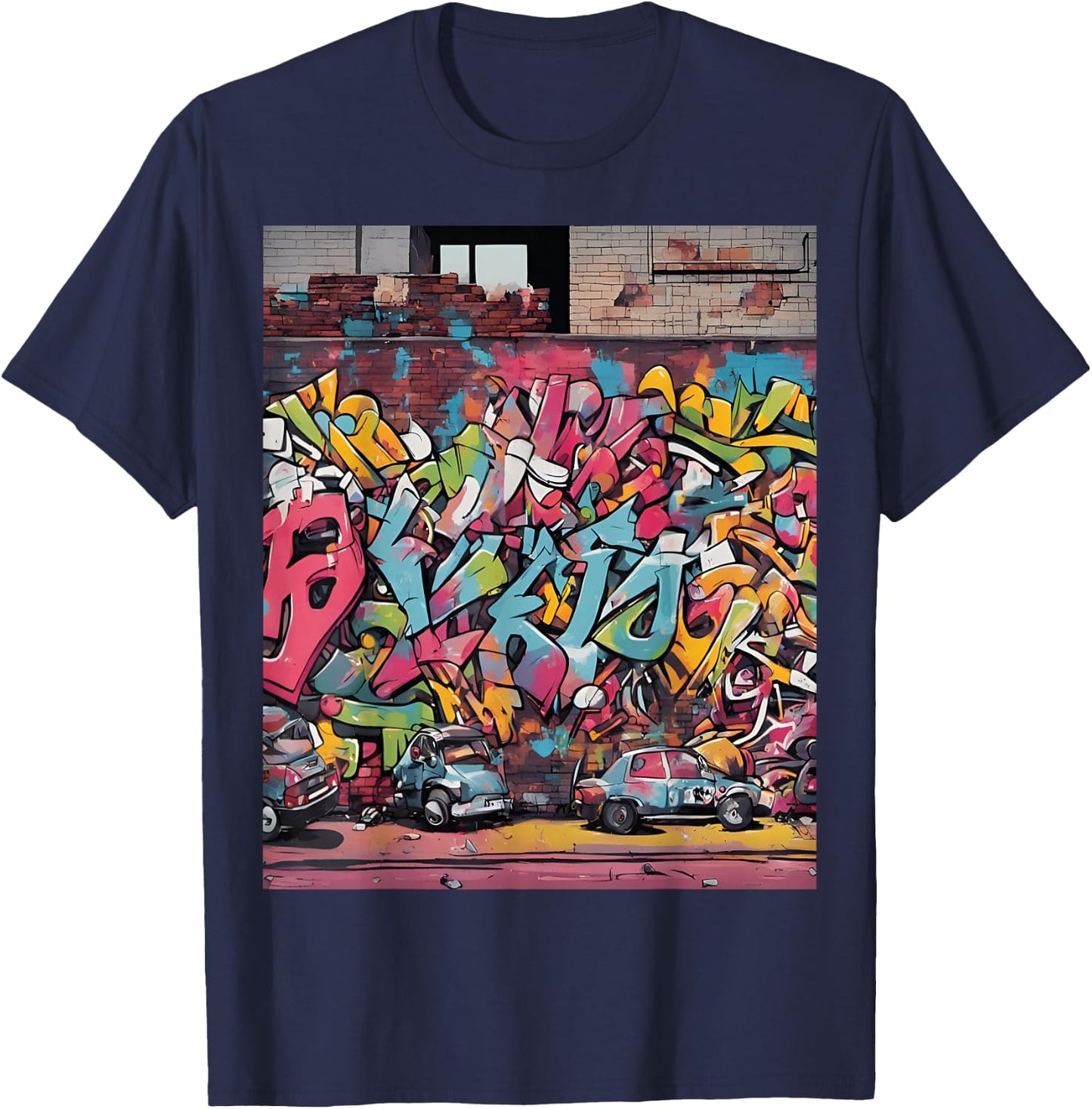 Animated Graffiti Scene Urban Art T-Shirt - T-Shirt | Navy