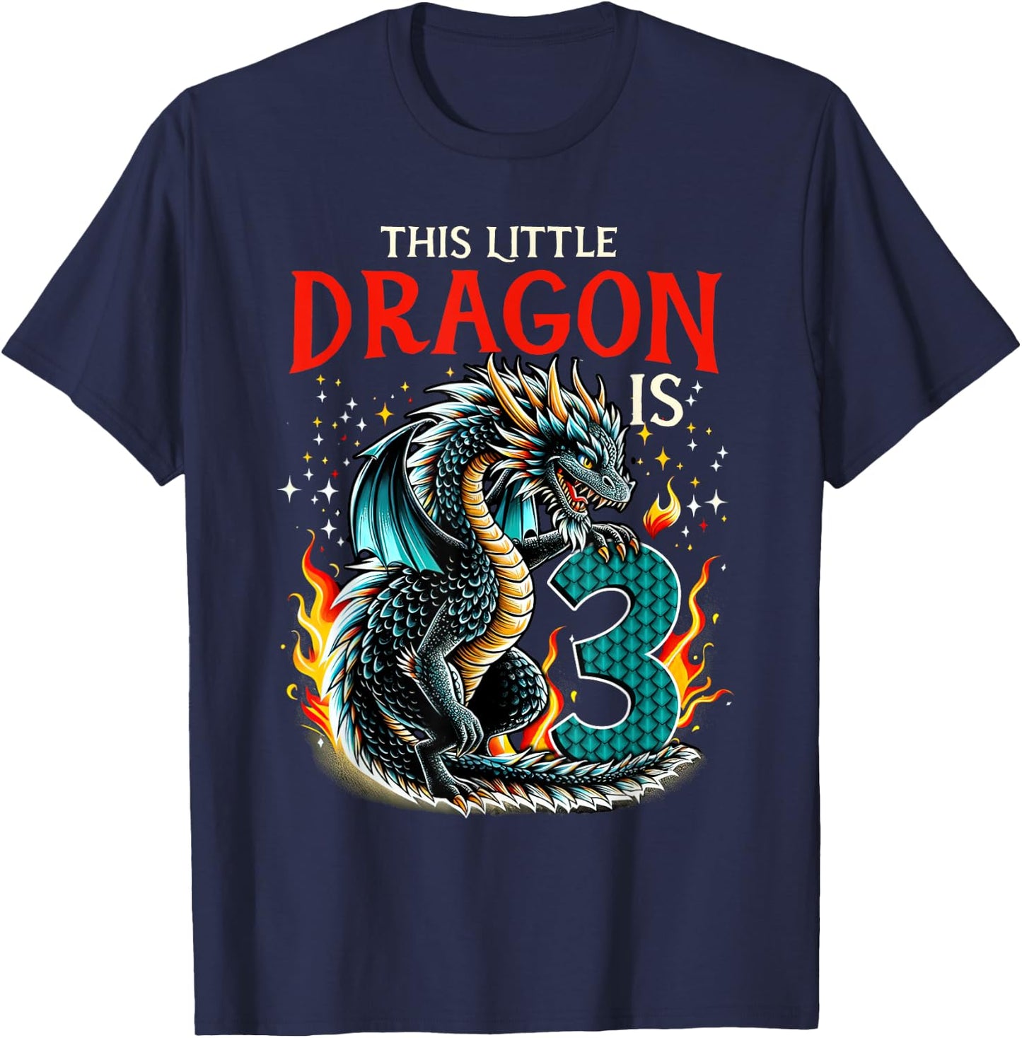 Turning 3 Year Old Birthday Boy Dragon 3rd Bday Girl T-Shirt - T-Shirt | Navy