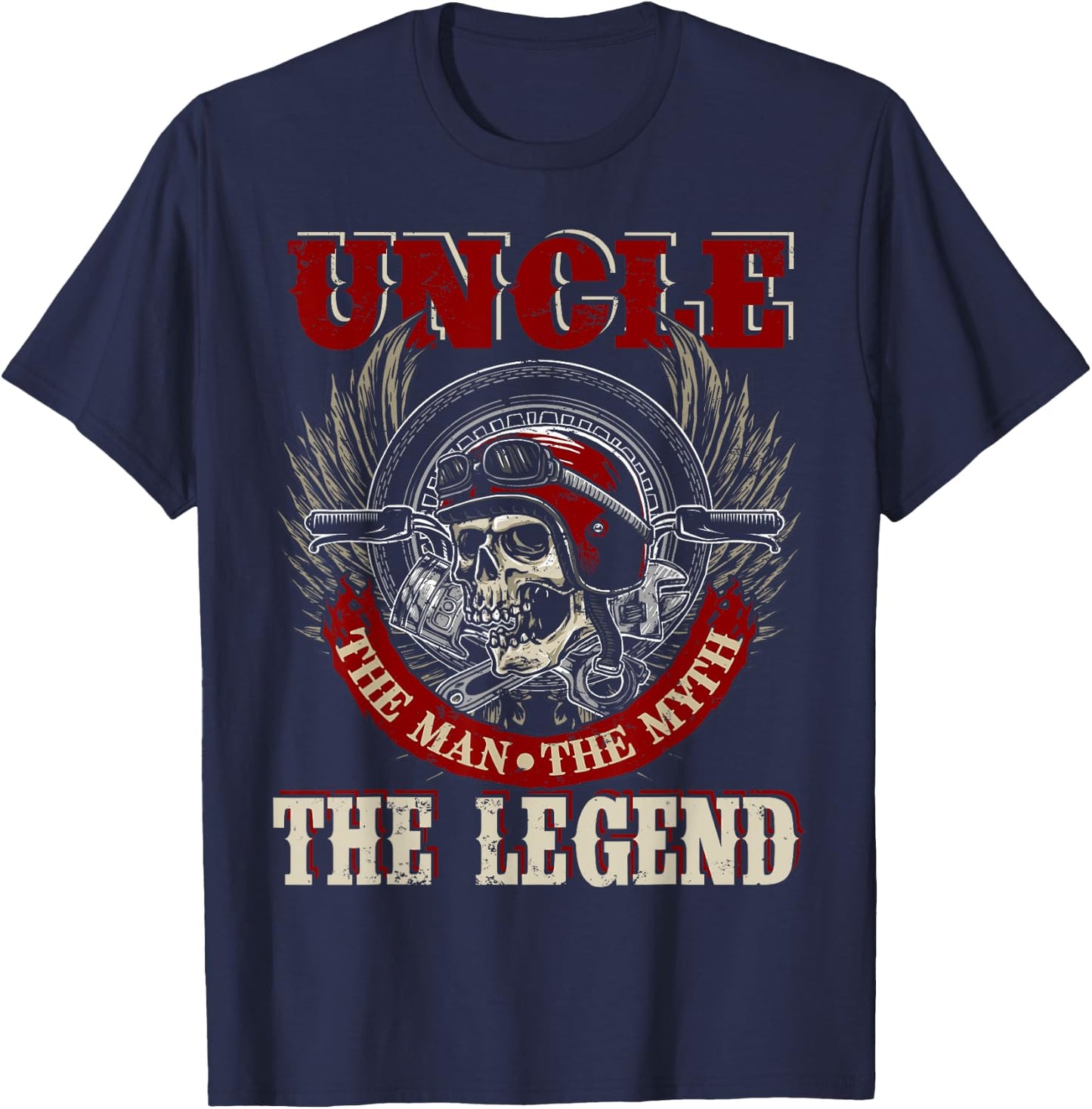 Uncle The Man The Myth Happy Fathers Day Skull Biker Lover T-Shirt - T-Shirt | Navy