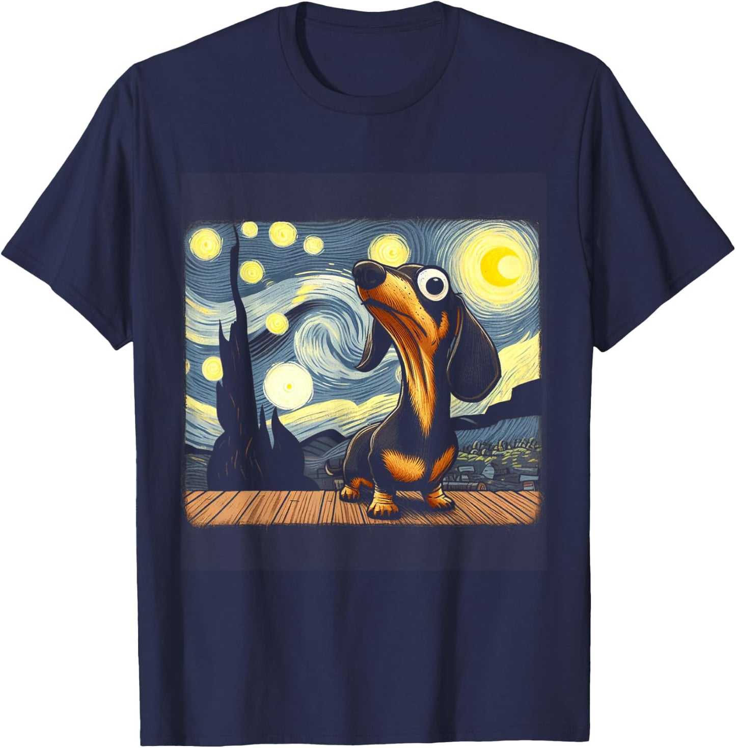 Funny Dachshunds Sausage Dogs in a Starry Night T-Shirt - T-Shirt | Navy