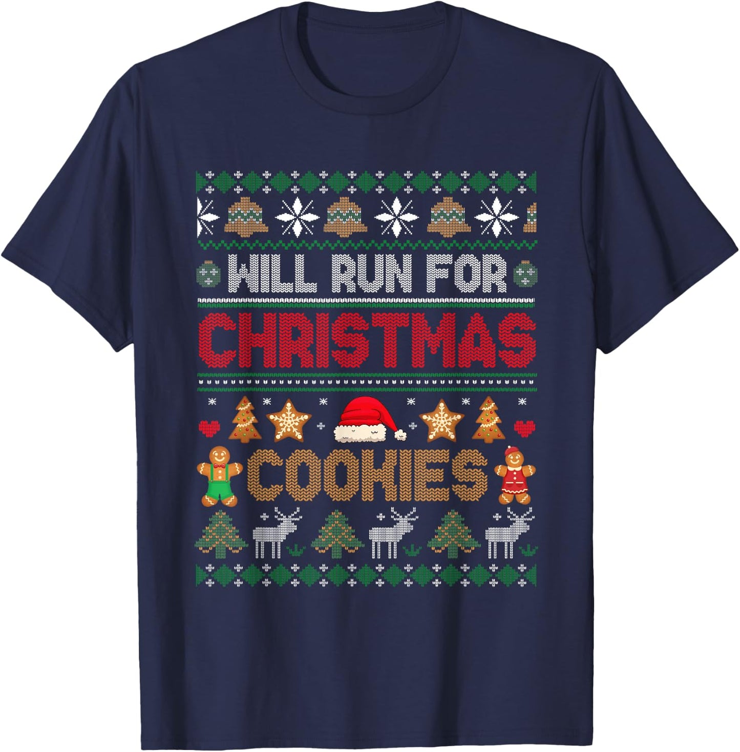 Will Run For Christmas Cookies Costume Santa Baker Drinker T-Shirt - T-Shirt | Navy