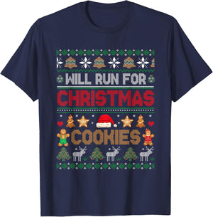 Will Run For Christmas Cookies Costume Santa Baker Drinker T-Shirt - T-Shirt | Navy