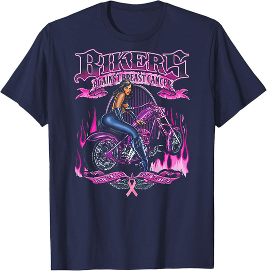 Bikers Against Breast Cancer Fight For A Cure Hope Matters T-Shirt - T-Shirt | Navy