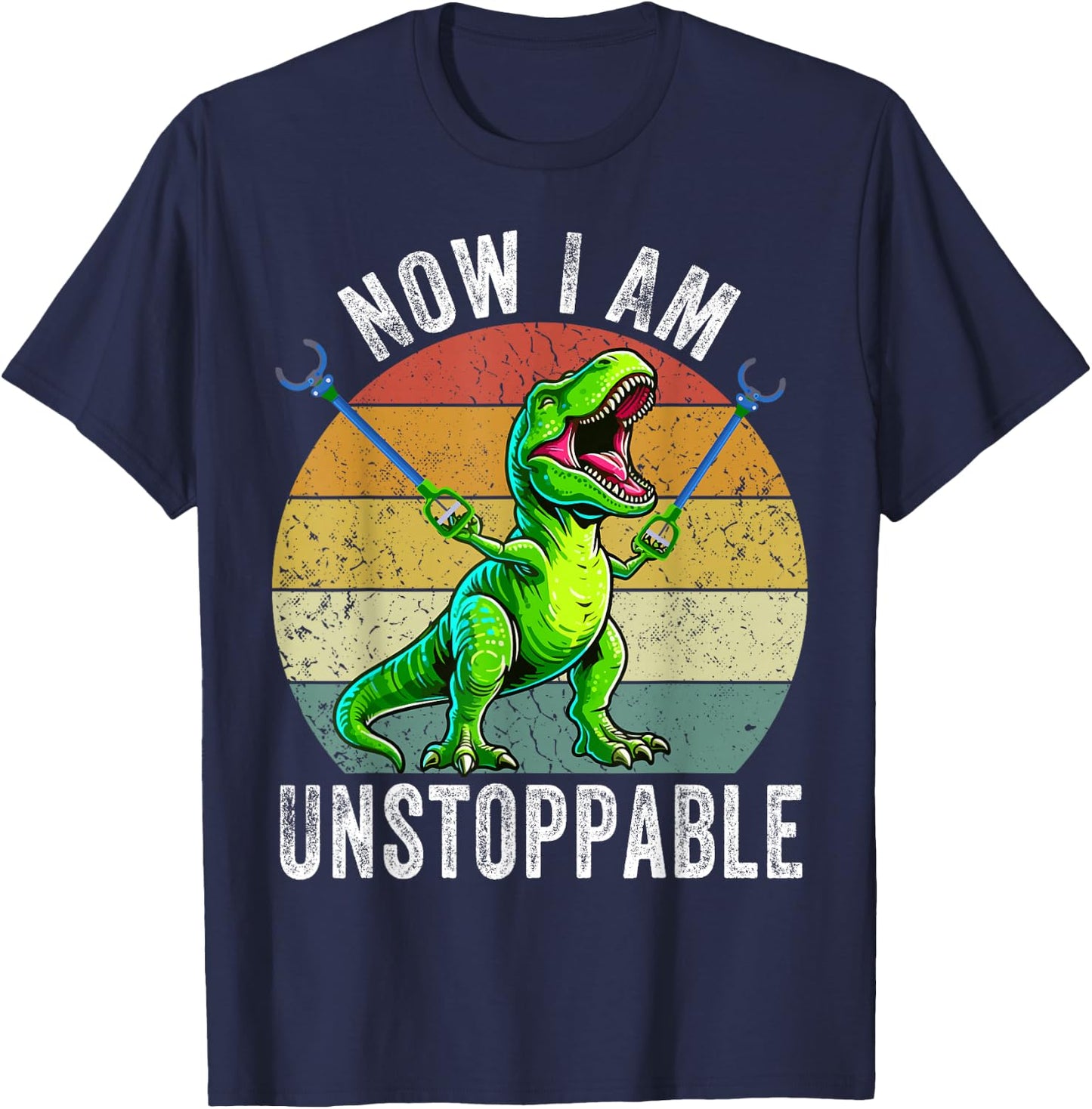 Retro Vintage Now I Am Unstoppable Trex Funny T-Rex T-Shirt - T-Shirt | Navy