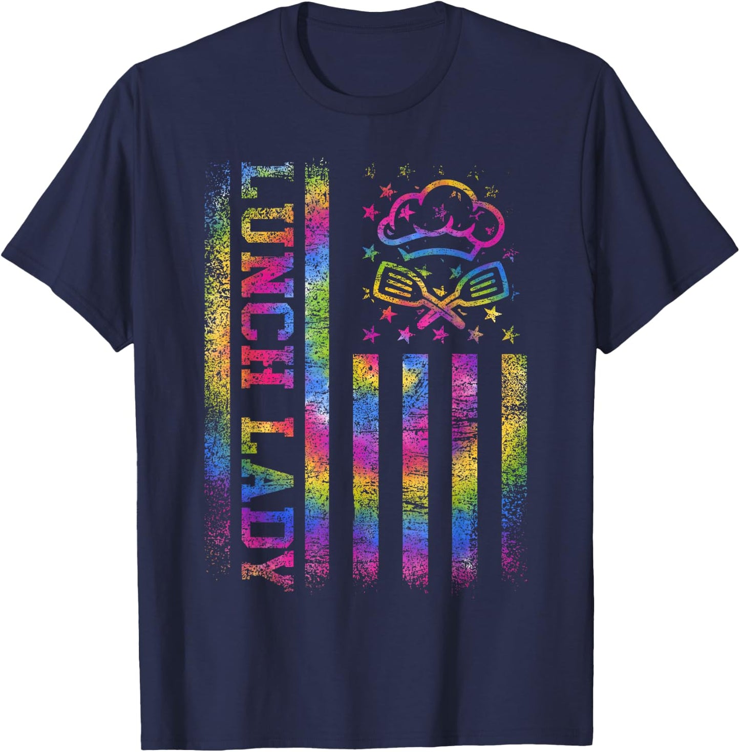 School Lunch Lady Squad US Flag Tie Dye Proud Cafeteria Crew T-Shirt - T-Shirt | Navy